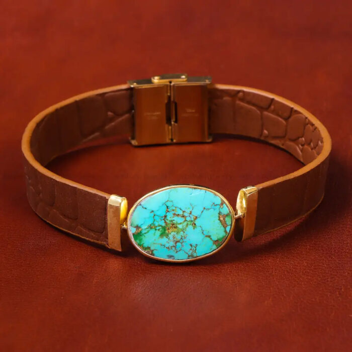 Feroza Bracelet Serenity, Real Turquoise on Sleek Brown Leather