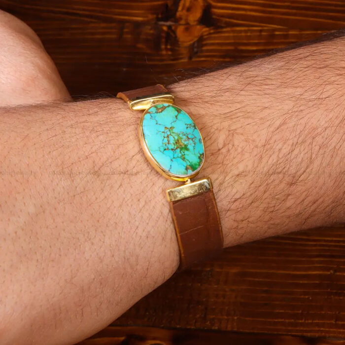 Feroza Bracelet Serenity, Real Turquoise on Sleek Brown Leather