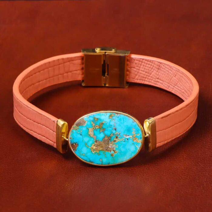 Firooze Bracelet Opulence, Shajari Turquoise on Real Leather