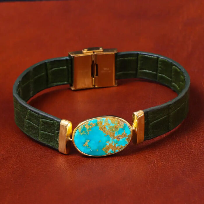 Feroza Bracelet Fusion with Real Turquoise Meets Leather Luxury