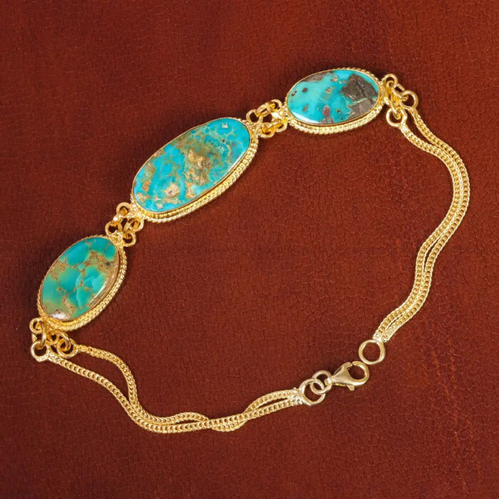 Neyshabur Turquoise Bracelet Gemstone on 925 silver with gold plating