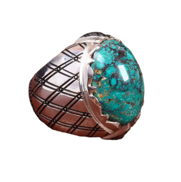 Nishaburi Turquoise Men’s Silver Ring - Exquisite Craftsmanship, Code 19519