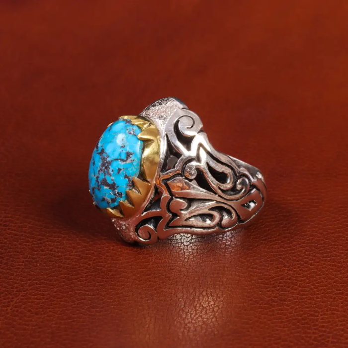 Elegant Silver Ring with Nishaburi Turquoise for Men, Code 19524