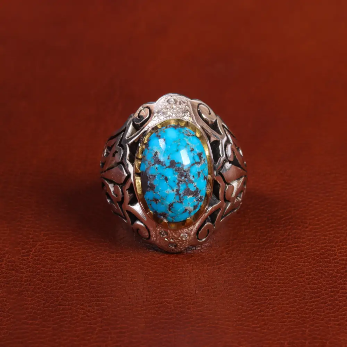 Elegant Silver Ring with Nishaburi Turquoise for Men, Code 19524