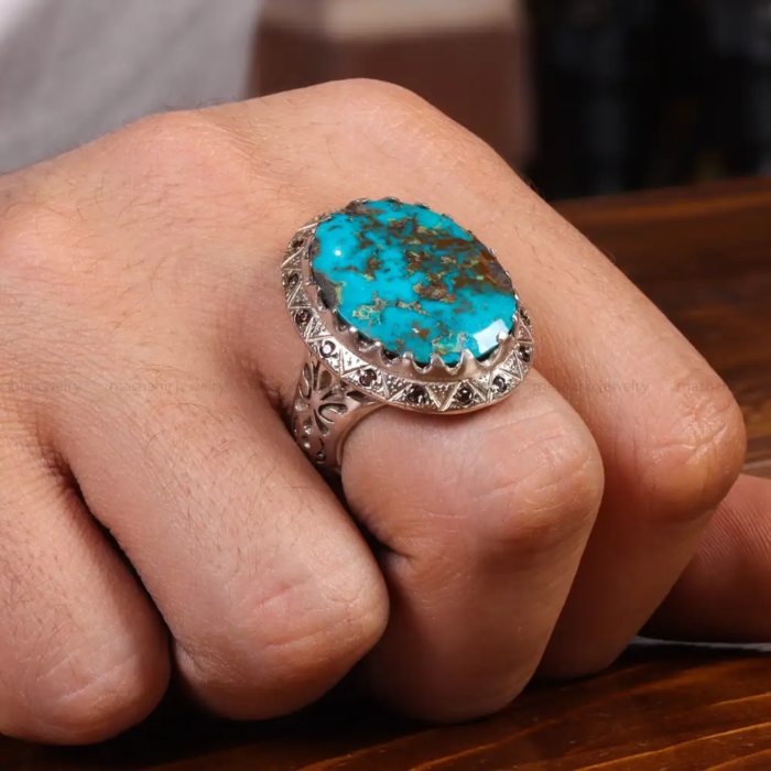 Men’s Silver Ring with Nishaburi Turquoise - Collector’s Choice, Code 19525