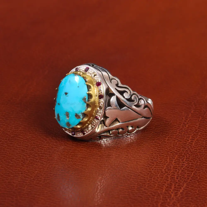 Men’s Silver Ring with Nishaburi Turquoise - Unique Design, Code 19531