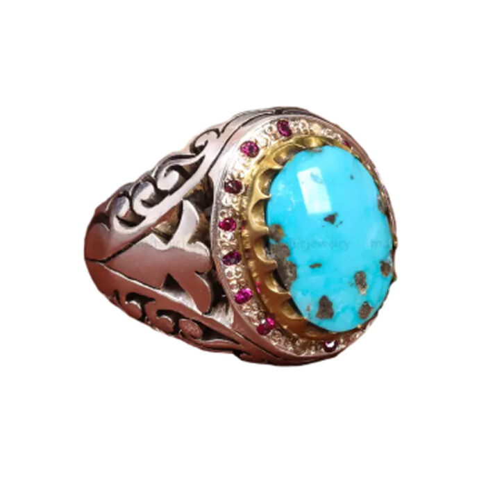 Men’s Silver Ring with Nishaburi Turquoise - Unique Design, Code 19531