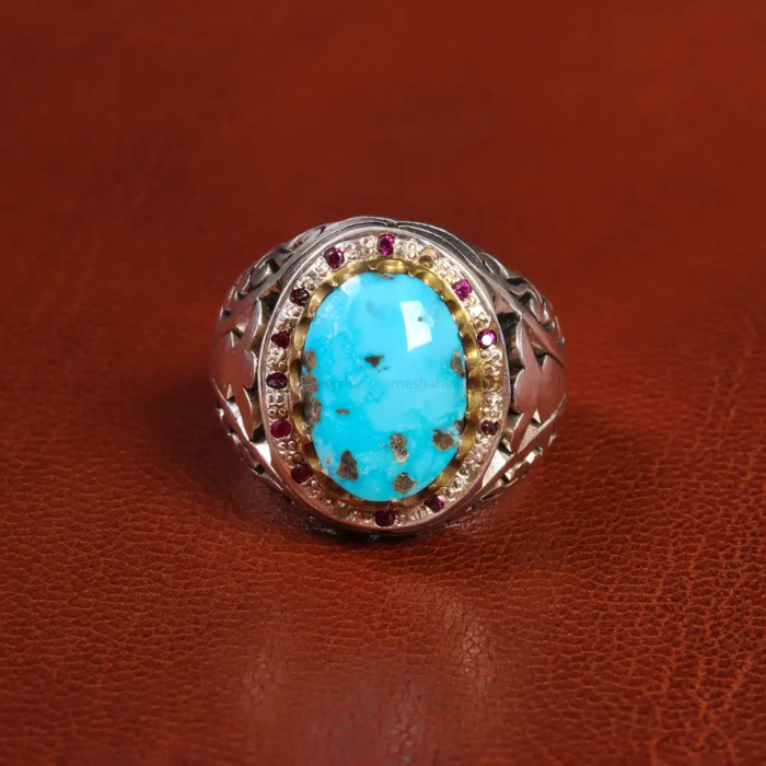 Men’s Silver Ring with Nishaburi Turquoise - Unique Design, Code 19531