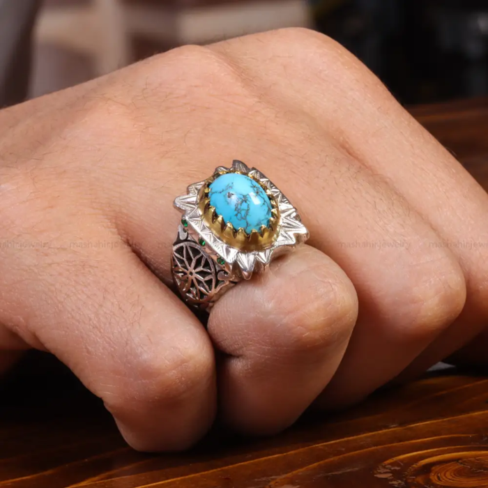 Artisan Men’s Silver Ring with Nishaburi Turquoise, Code 19545