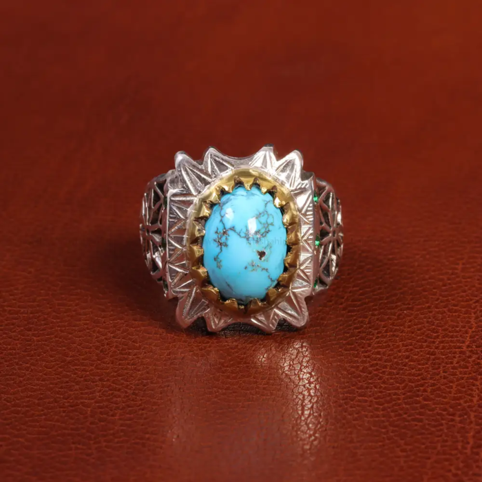 Artisan Men’s Silver Ring with Nishaburi Turquoise, Code 19545