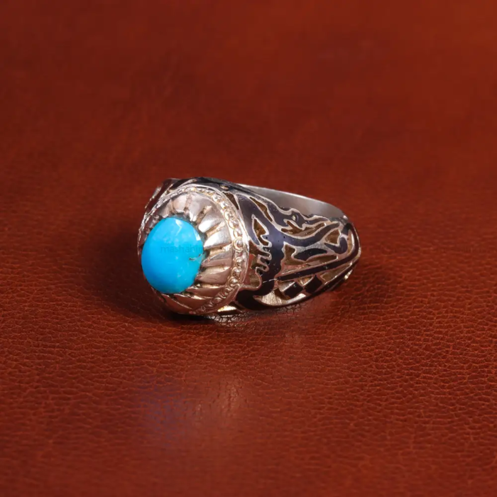 Men’s Nishaburi Turquoise Silver Ring - Timeless Elegance, Code 19547