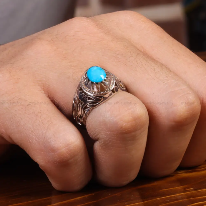 Men’s Nishaburi Turquoise Silver Ring - Timeless Elegance, Code 19547