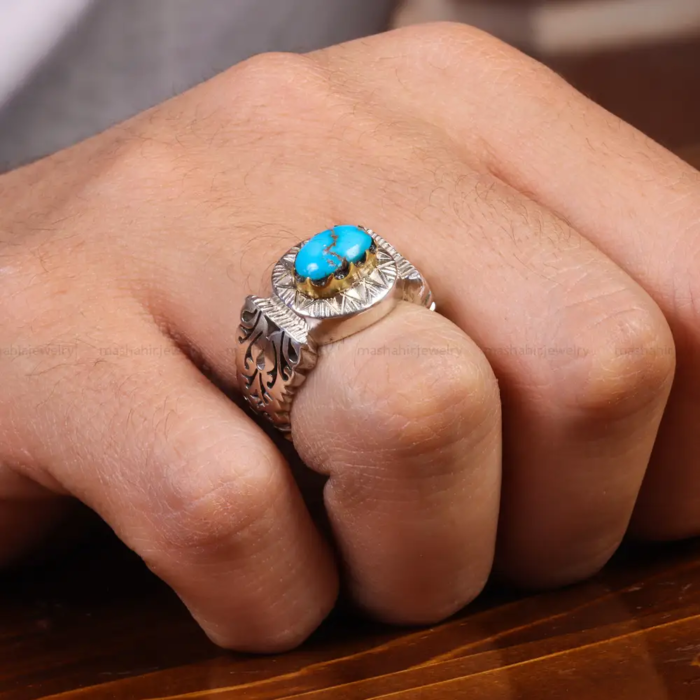 Men’s Silver Ring with Nishaburi Natural Turquoise, Code 19554