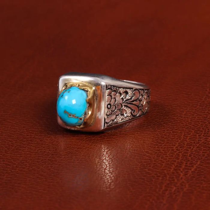 Refined Men’s Silver Ring with Nishaburi Turquoise Stone, Code 19557