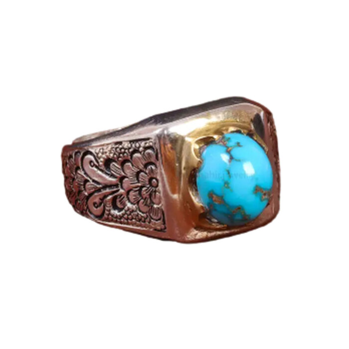 Refined Men’s Silver Ring with Nishaburi Turquoise Stone, Code 19557