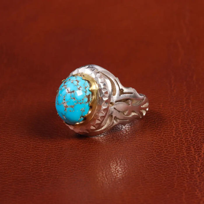 Men’s Silver Ring with Nishaburi Turquoise Detail, Code 19562