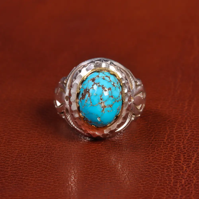 Men’s Silver Ring with Nishaburi Turquoise Detail, Code 19562