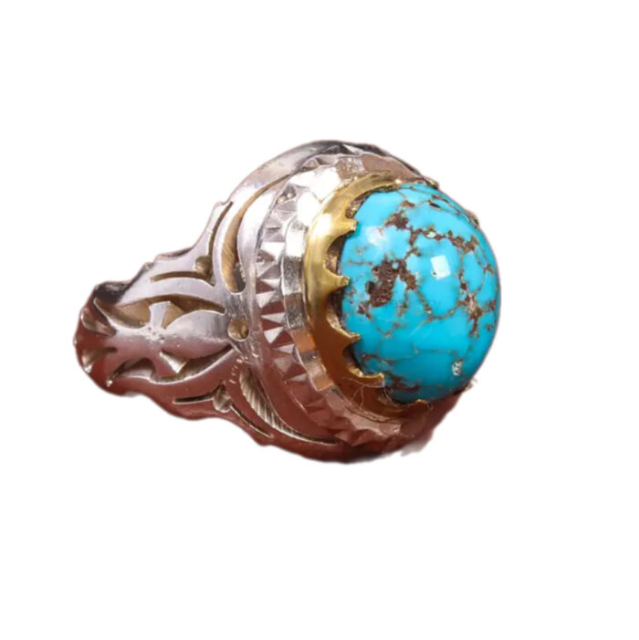 Men’s Silver Ring with Nishaburi Turquoise Detail, Code 19562