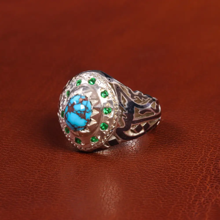 Men’s Sterling Silver Ring with Real Turquoise and Emerald Code 19568