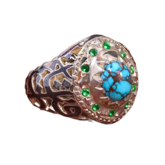 Men’s Sterling Silver Ring with Real Turquoise and Emerald Code 19568