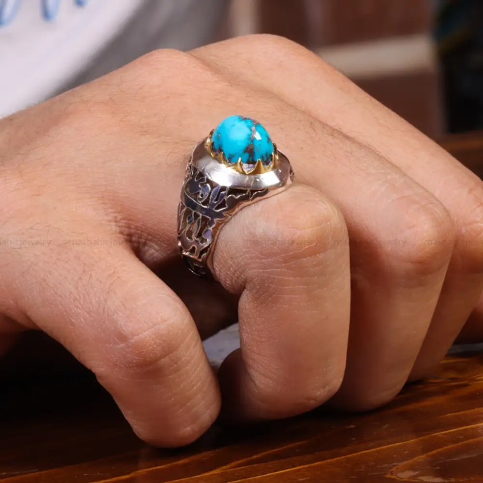 Men’s Fashion Silver Ring with Real Nishaburi Turquoise, Code 19571