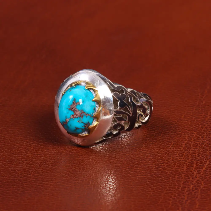 Men’s Fashion Silver Ring with Real Nishaburi Turquoise, Code 19571