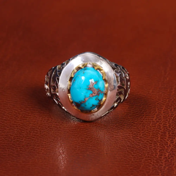 Men’s Fashion Silver Ring with Real Nishaburi Turquoise, Code 19571