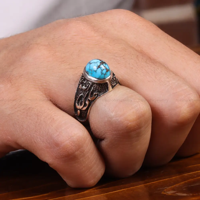 Men’s Sterling Silver Ring with Real Turquoise code 19580