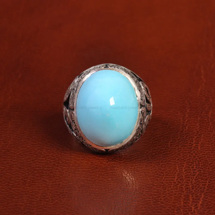 Handmade Men’s Silver Ring with Nishaburi Turquoise Gem, Code 19581