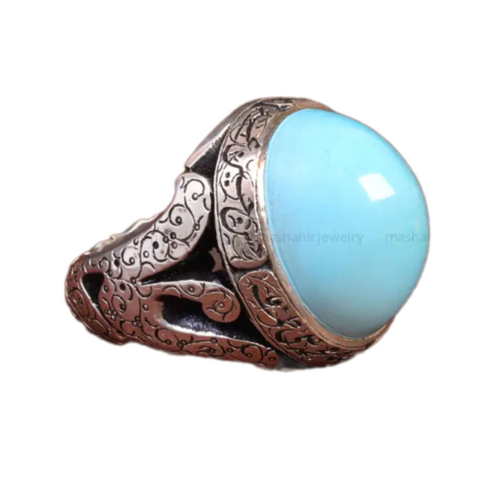 Handmade Men’s Silver Ring with Nishaburi Turquoise Gem, Code 19581