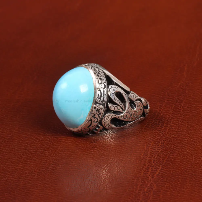 Handmade Men’s Silver Ring with Nishaburi Turquoise Gem, Code 19581