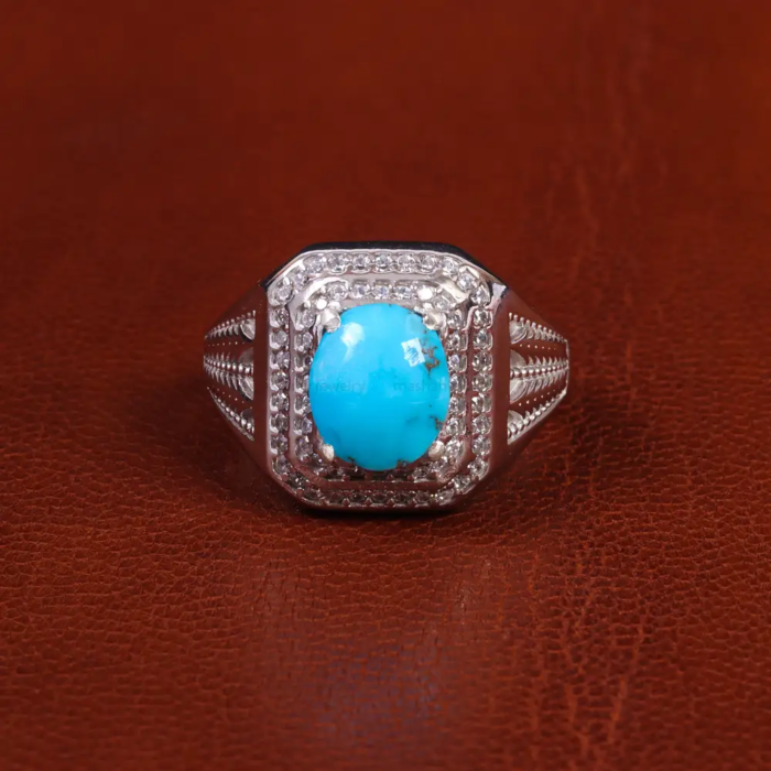 Premium Nishaburi Turquoise Men’s Silver Ring Design, Code 19584