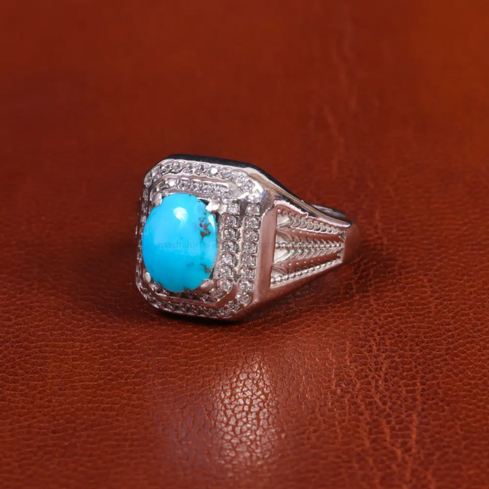 Premium Nishaburi Turquoise Men’s Silver Ring Design, Code 19584