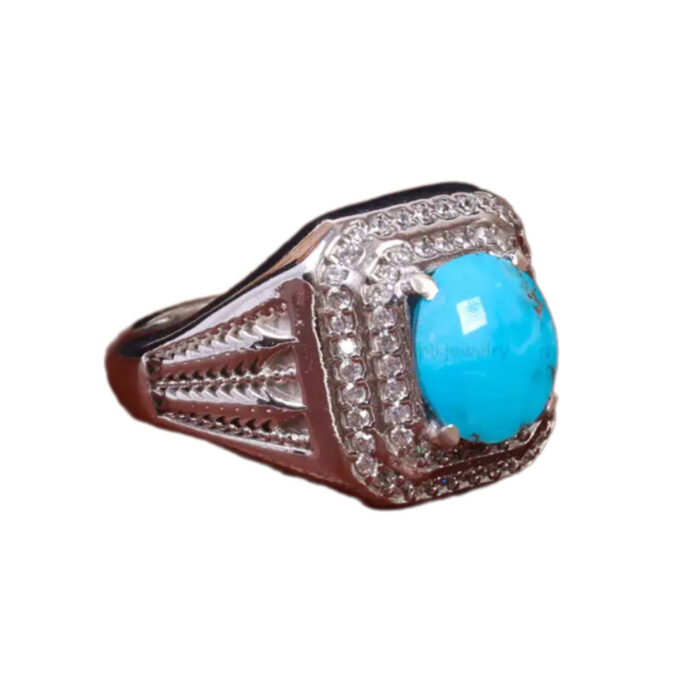 Premium Nishaburi Turquoise Men’s Silver Ring Design, Code 19584