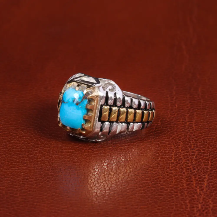 Men’s Silver Ring with Real Nishaburi Turquoise Stone