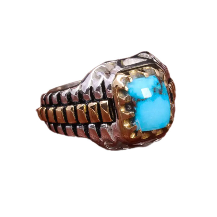 Men’s Silver Ring with Real Nishaburi Turquoise Stone