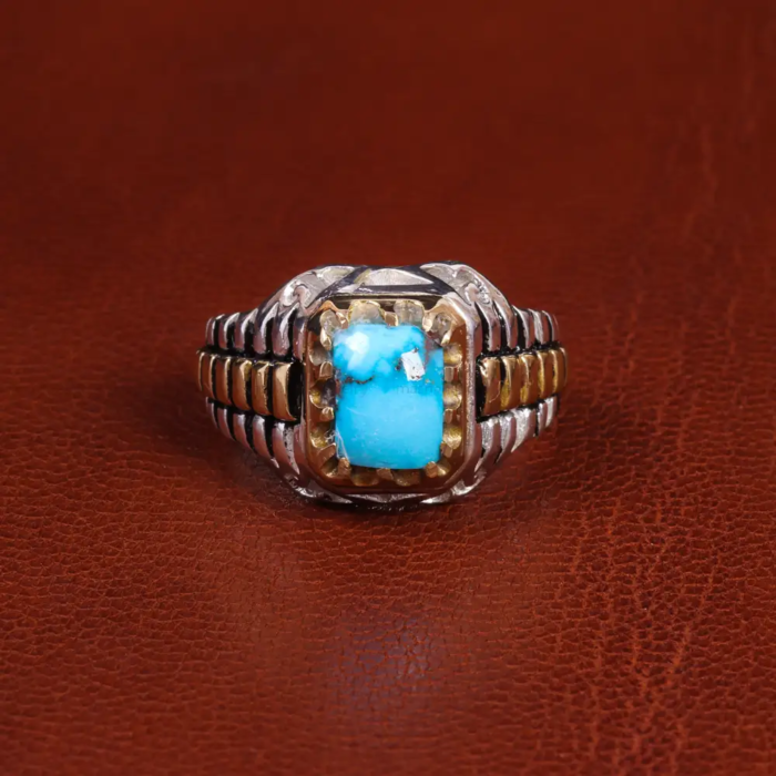 Men’s Silver Ring with Real Nishaburi Turquoise Stone