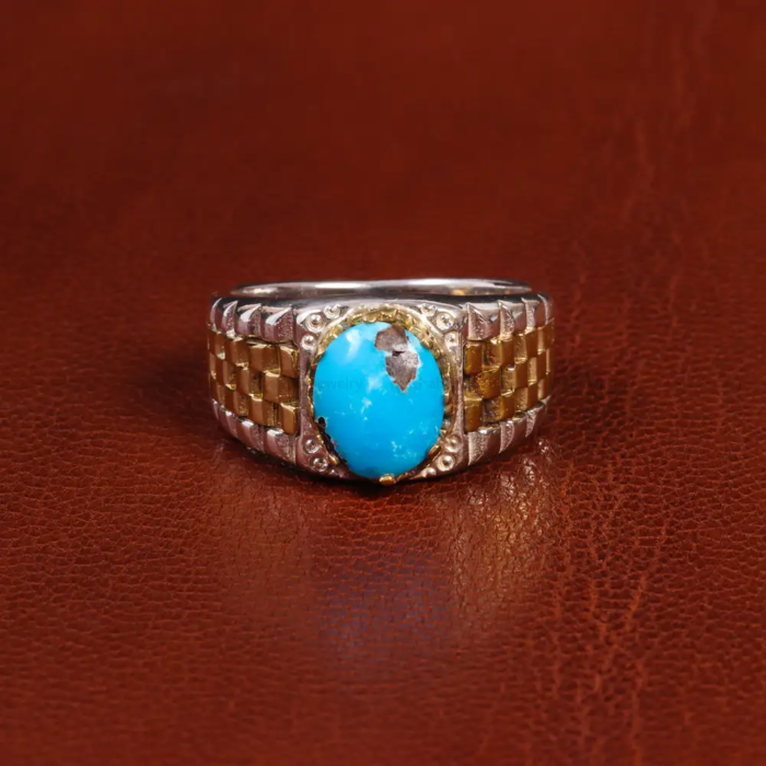 Sophisticated Men’s Silver Ring with Nishaburi Turquoise Accent