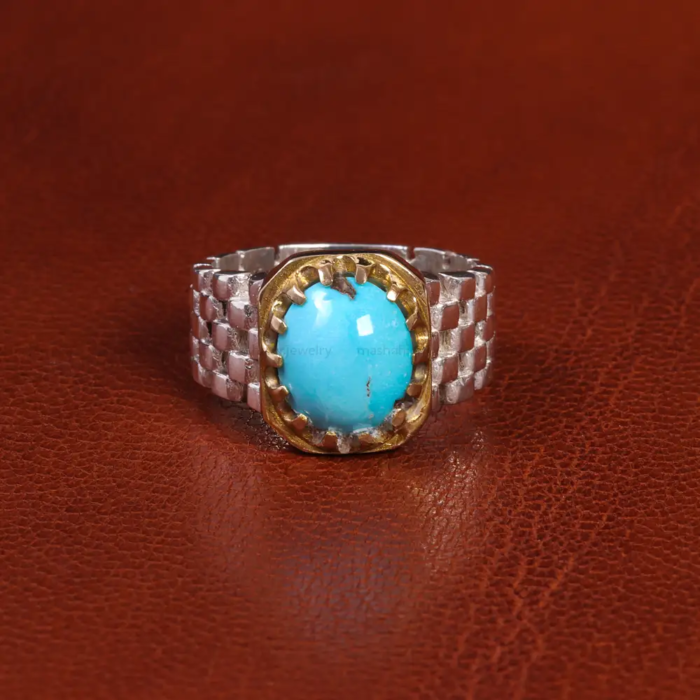 Real Nishaburi Turquoise Embellished Men’s Silver Ring