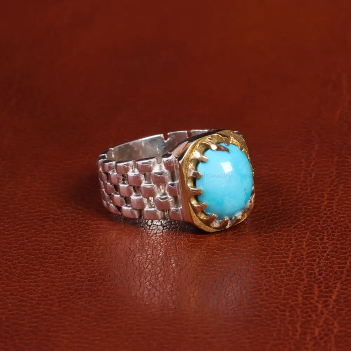 Real Nishaburi Turquoise Embellished Men’s Silver Ring