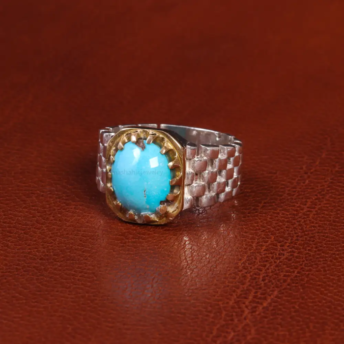 Real Nishaburi Turquoise Embellished Men’s Silver Ring