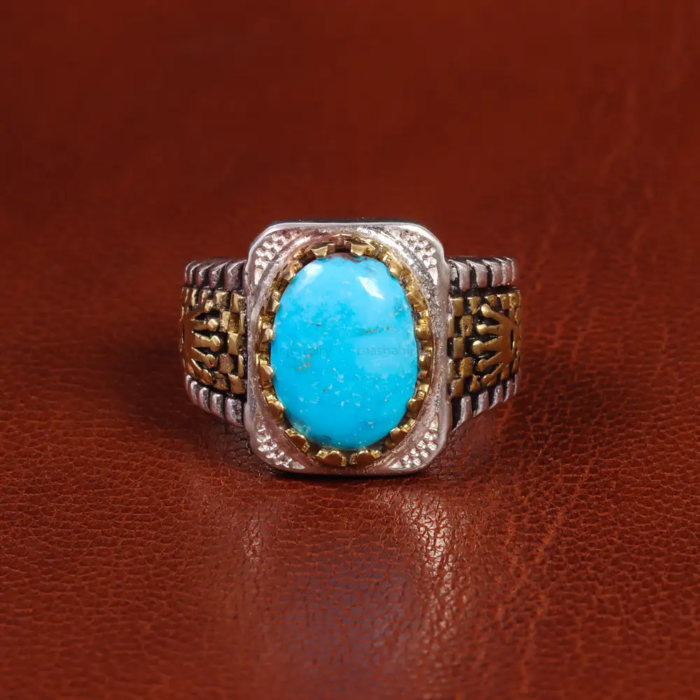 Classic Men’s Silver Ring Adorned with Nishaburi Turquoise