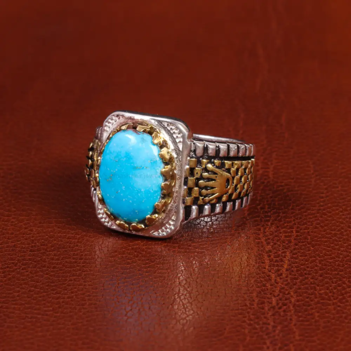 Classic Men’s Silver Ring Adorned with Nishaburi Turquoise