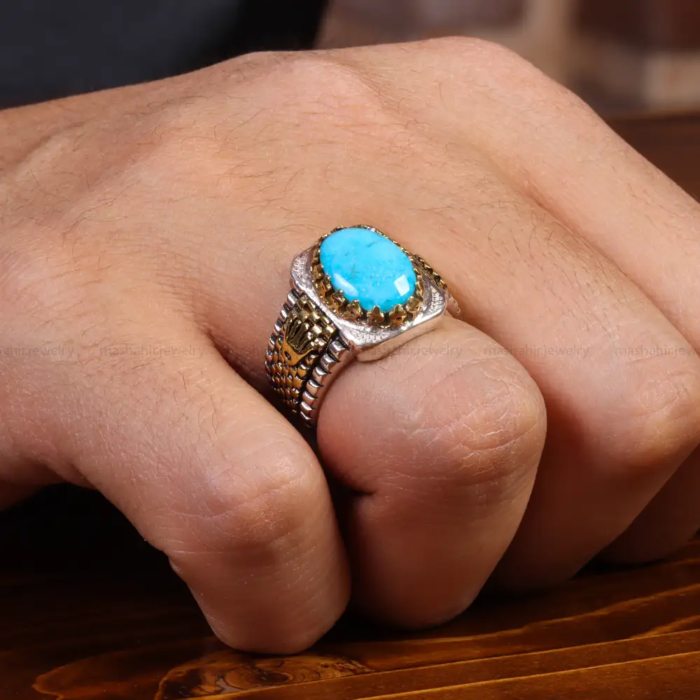 Classic Men’s Silver Ring Adorned with Nishaburi Turquoise