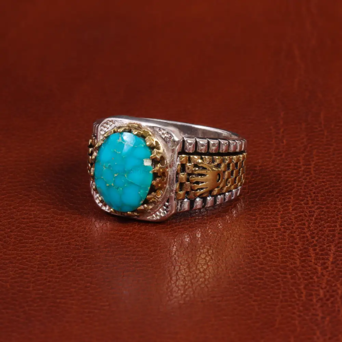 Men’s Silver Ring with Rare Persian Turquoise Gem