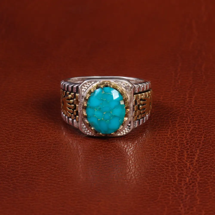 Men’s Silver Ring with Rare Persian Turquoise Gem