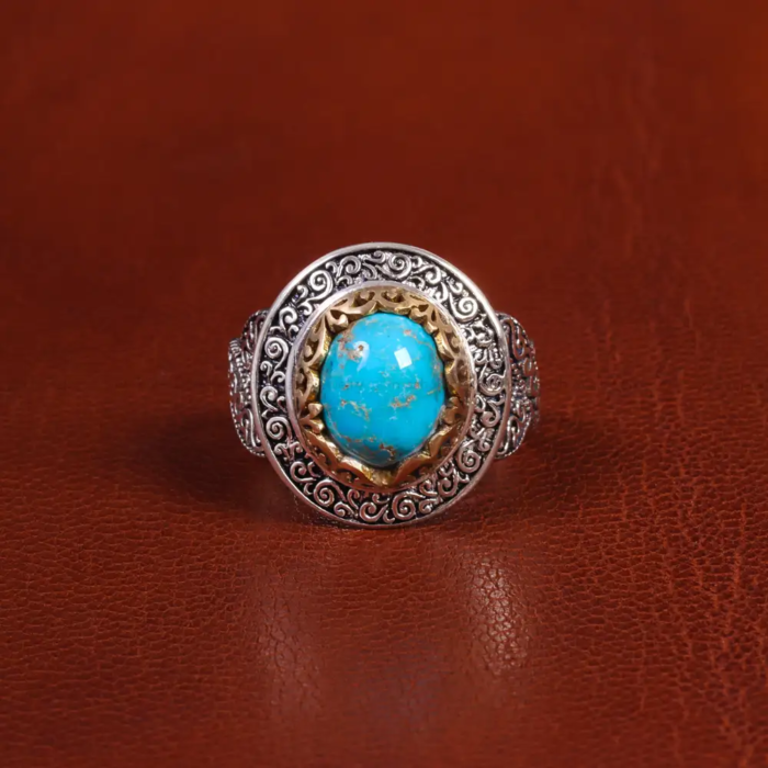 Real Bespoke Nishaburi Turquoise Men’s Silver Ring