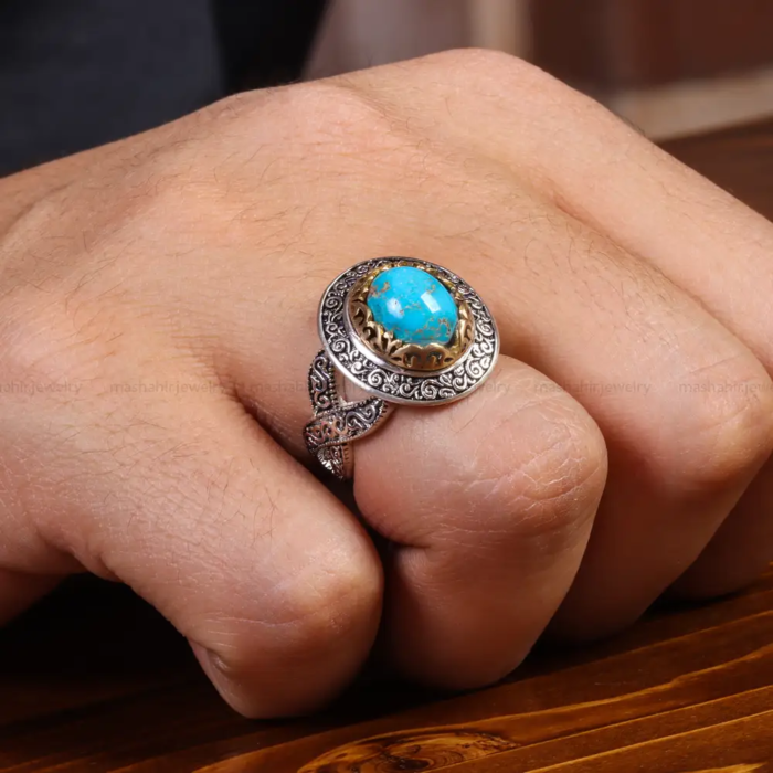 Real Bespoke Nishaburi Turquoise Men’s Silver Ring