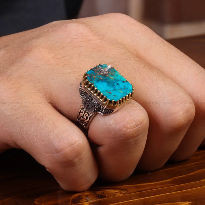 Men’s Silver Ring with Premium Nishaburi Turquoise