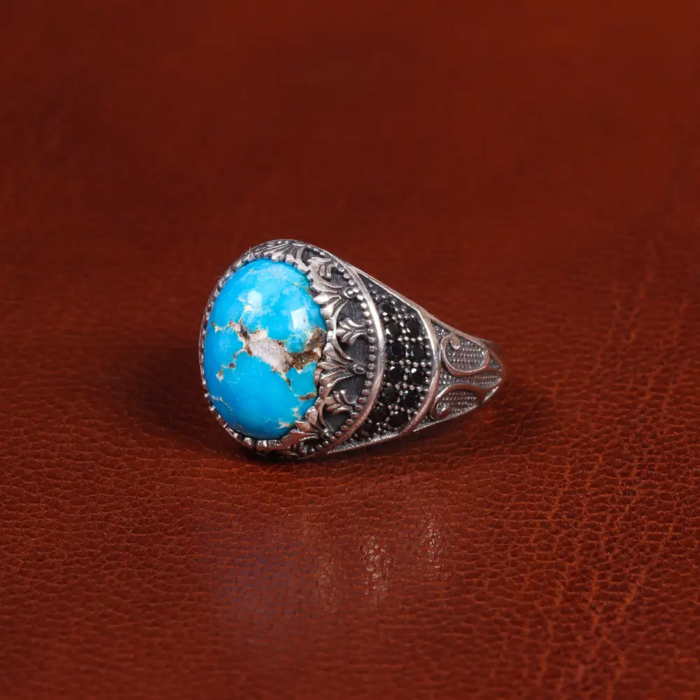 Vintage Style Men’s Silver Ring with Iranian Turquoise